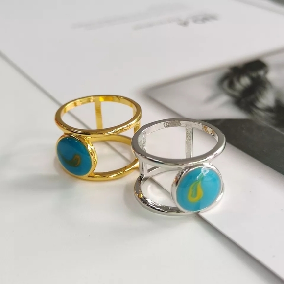 NEW Copper Turquoise Double Layer Inlaid Ring | 18k Gold Plated - Picture 7 of 9